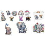 Elephant Cartoon Stickers - Assorted - Roll of 50's